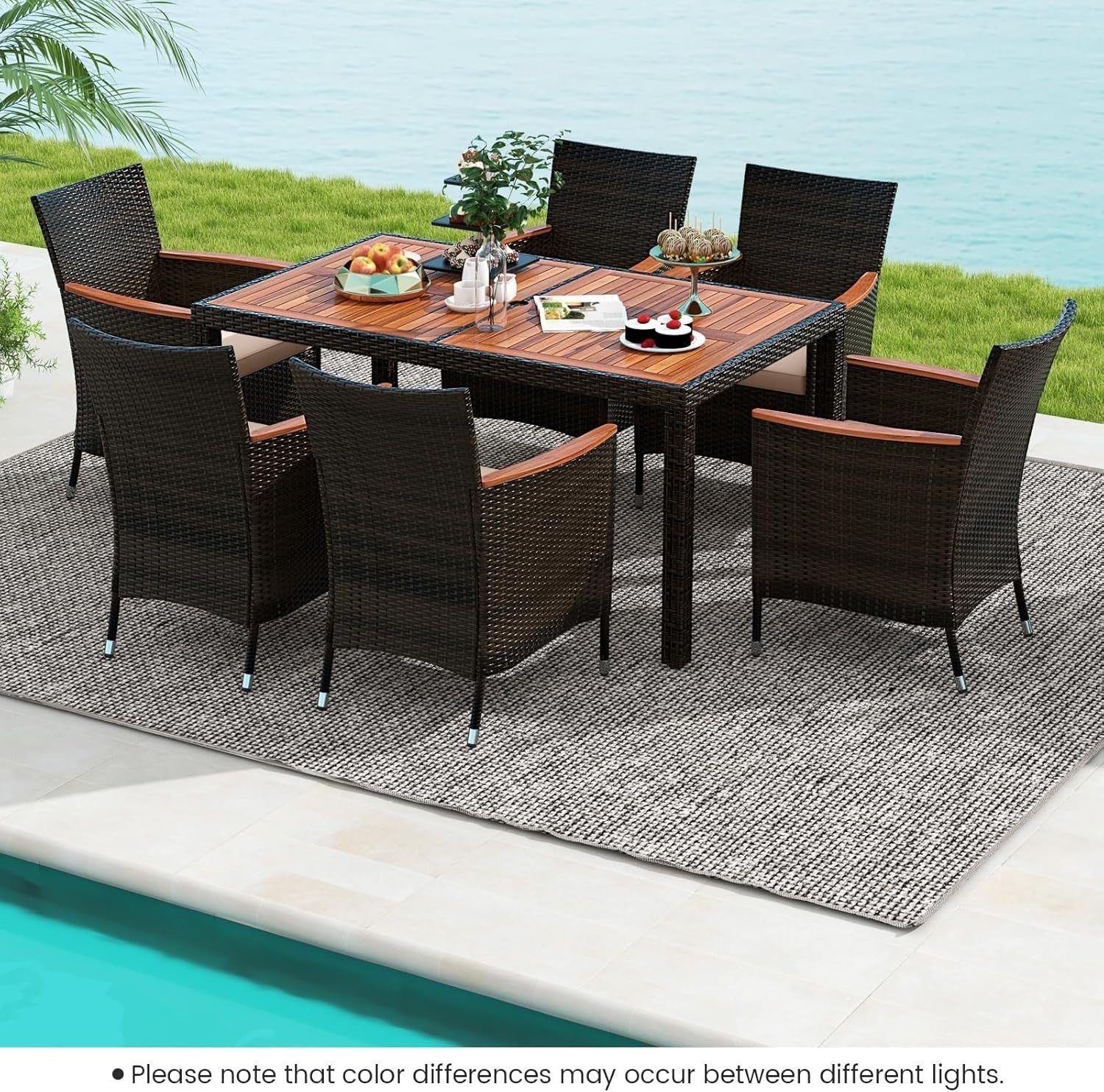 7PC Rattan Garden Dining Set Outdoor Table & Cushioned Chairs Patio