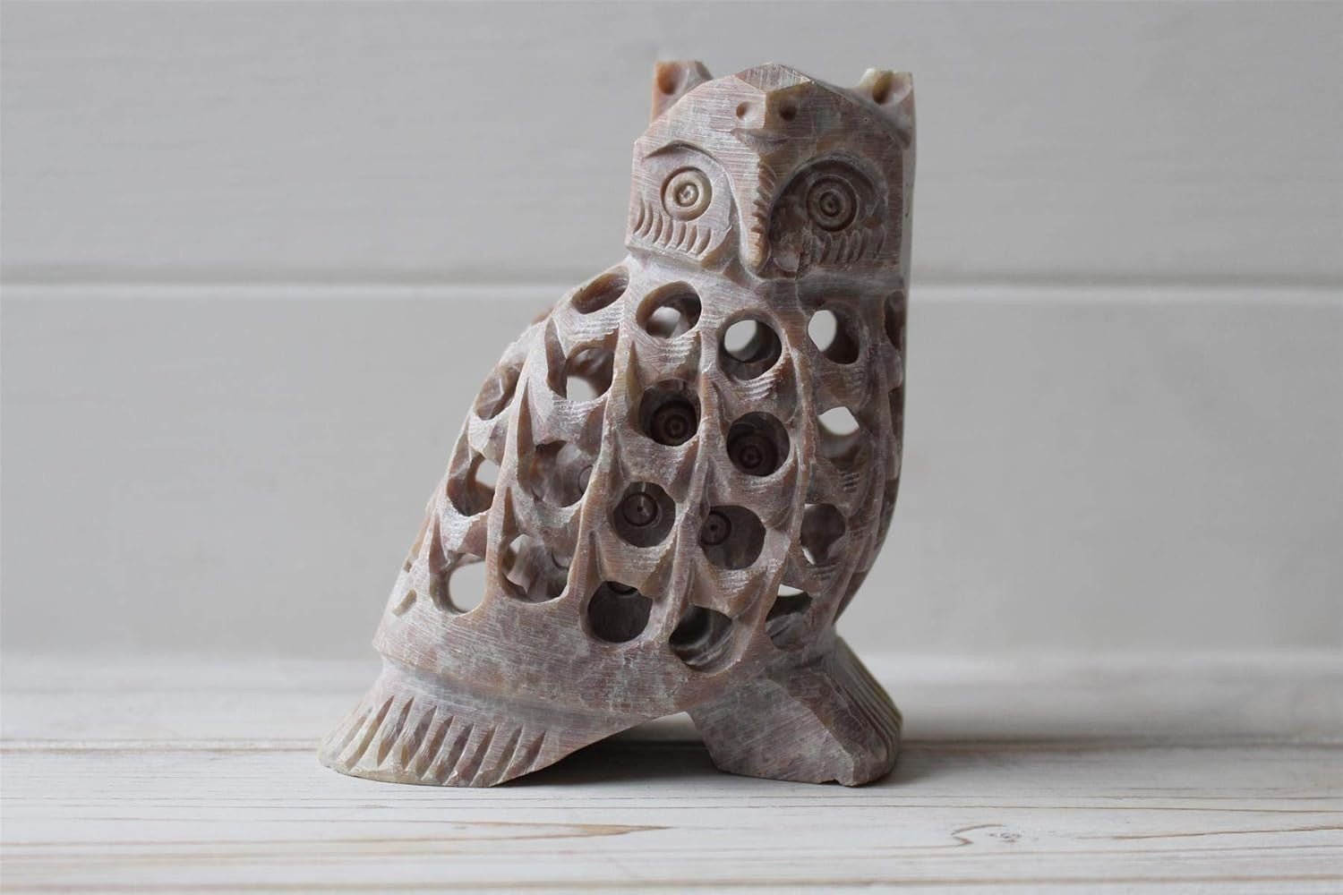 Handcrafted Stone Owl Ornament | Undercut Carved Figurine | Rustic Home Decor