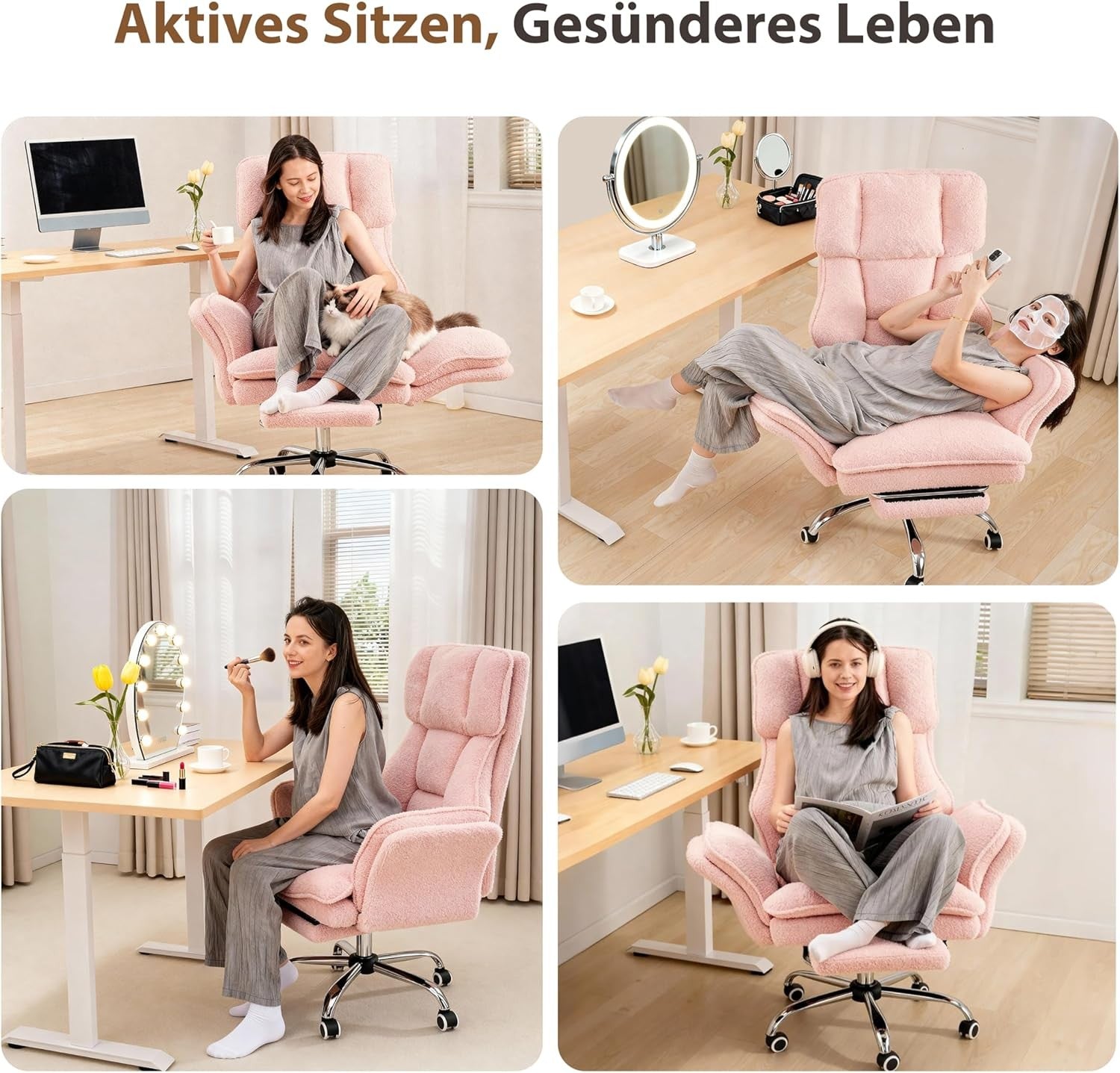 Big & Tall Ergonomic Gaming Chair Pink Wide Seat Footrest Recliner
