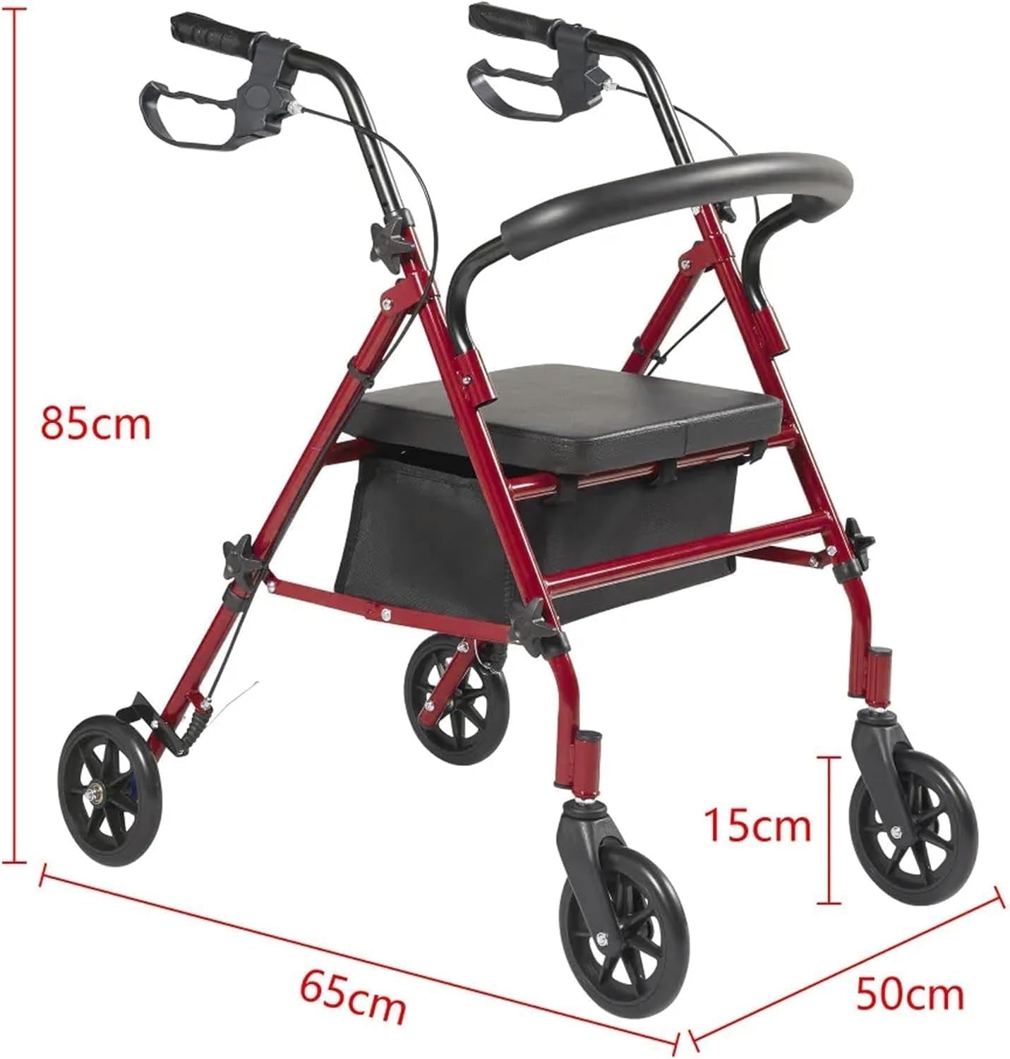 Lightweight Folding Rollator Walker Seat 4 Wheels Adjustable Brakes