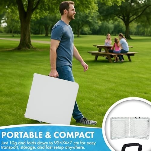 6ft Folding Table with 2 Premium Chairs White Indoor Outdoor Set