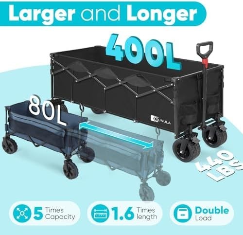 Heavy Duty Folding Beach Wagon 400L 440lbs All-Terrain Festival Trolley