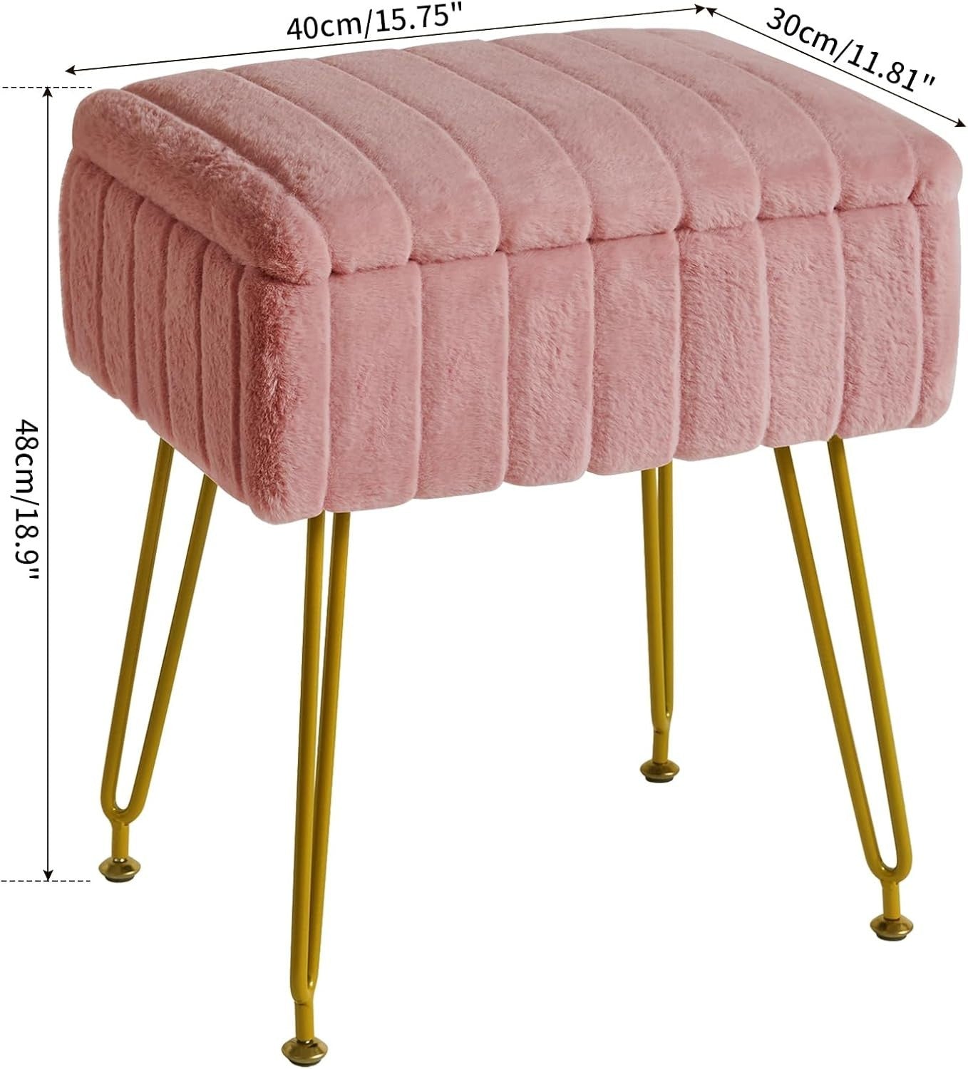 Pink Velvet Storage Footstool with Metal Legs – Rectangular Vanity Stool
