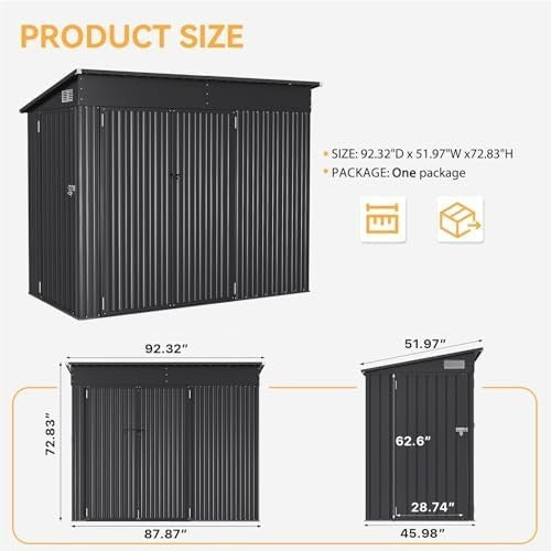 Aoxun 8x4ft Metal Garden Shed Black Pent Roof Outdoor Storage Bike Shed