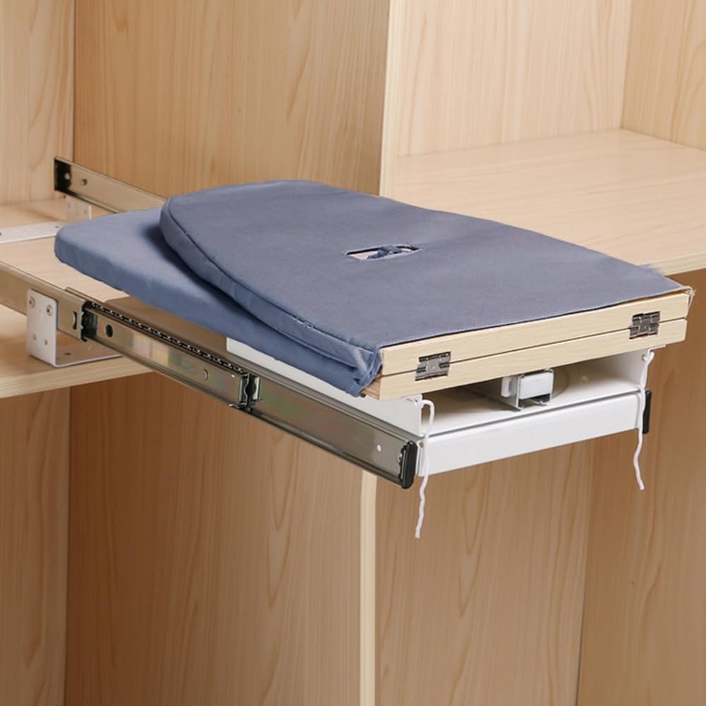 Grey Extendable Ironing Board 180° Rotating Cabinet Drawer Wall Mount