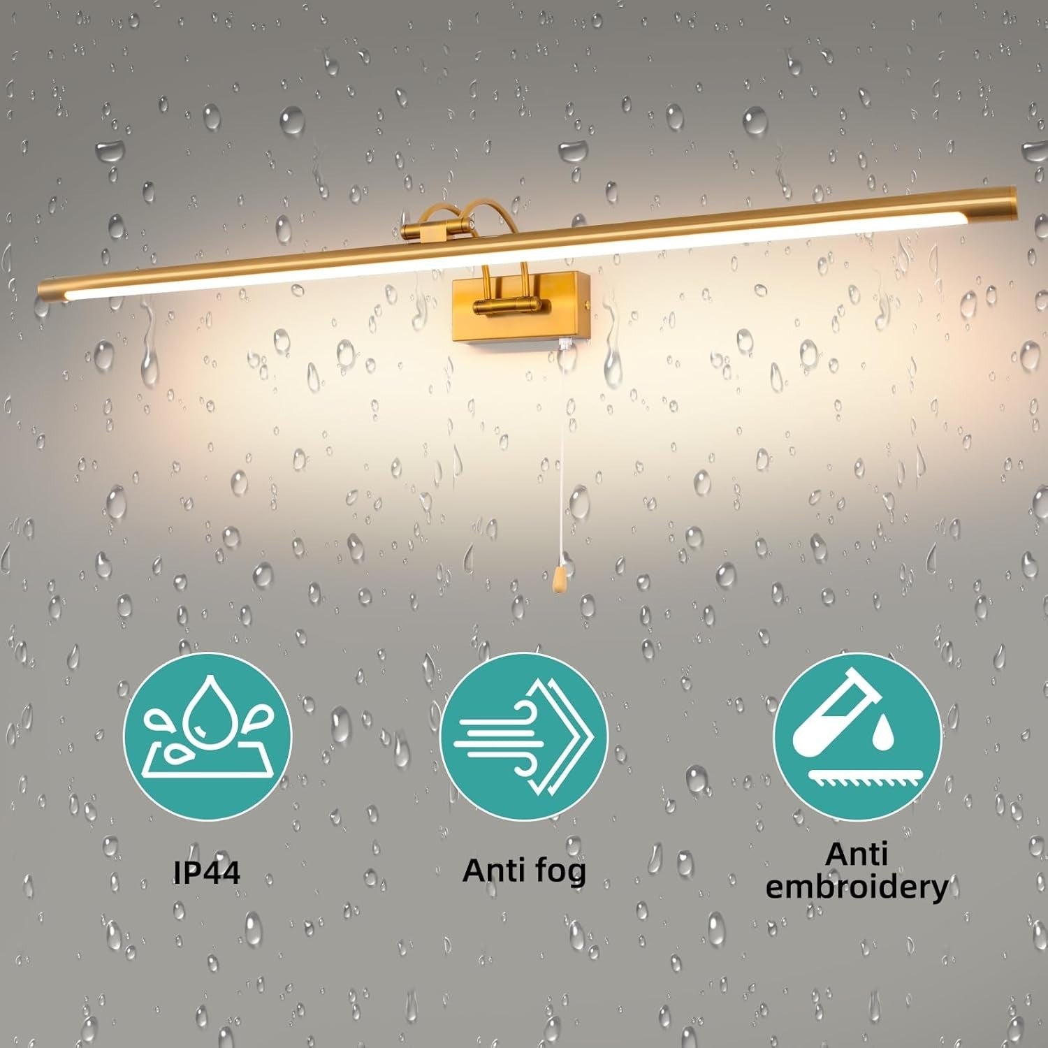 Adjustable LED Bathroom Wall Light 16W Brass Over Mirror 90cm