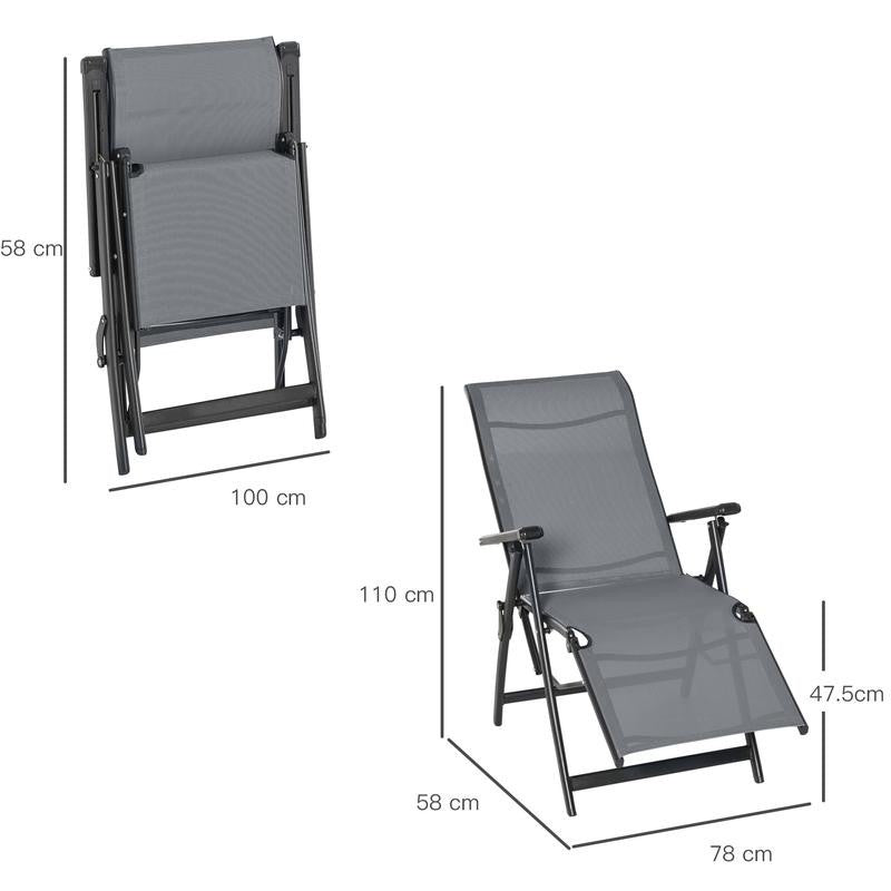 Set of 2 Reclining Folding Steel Chaise Lounge Chairs Garden Patio