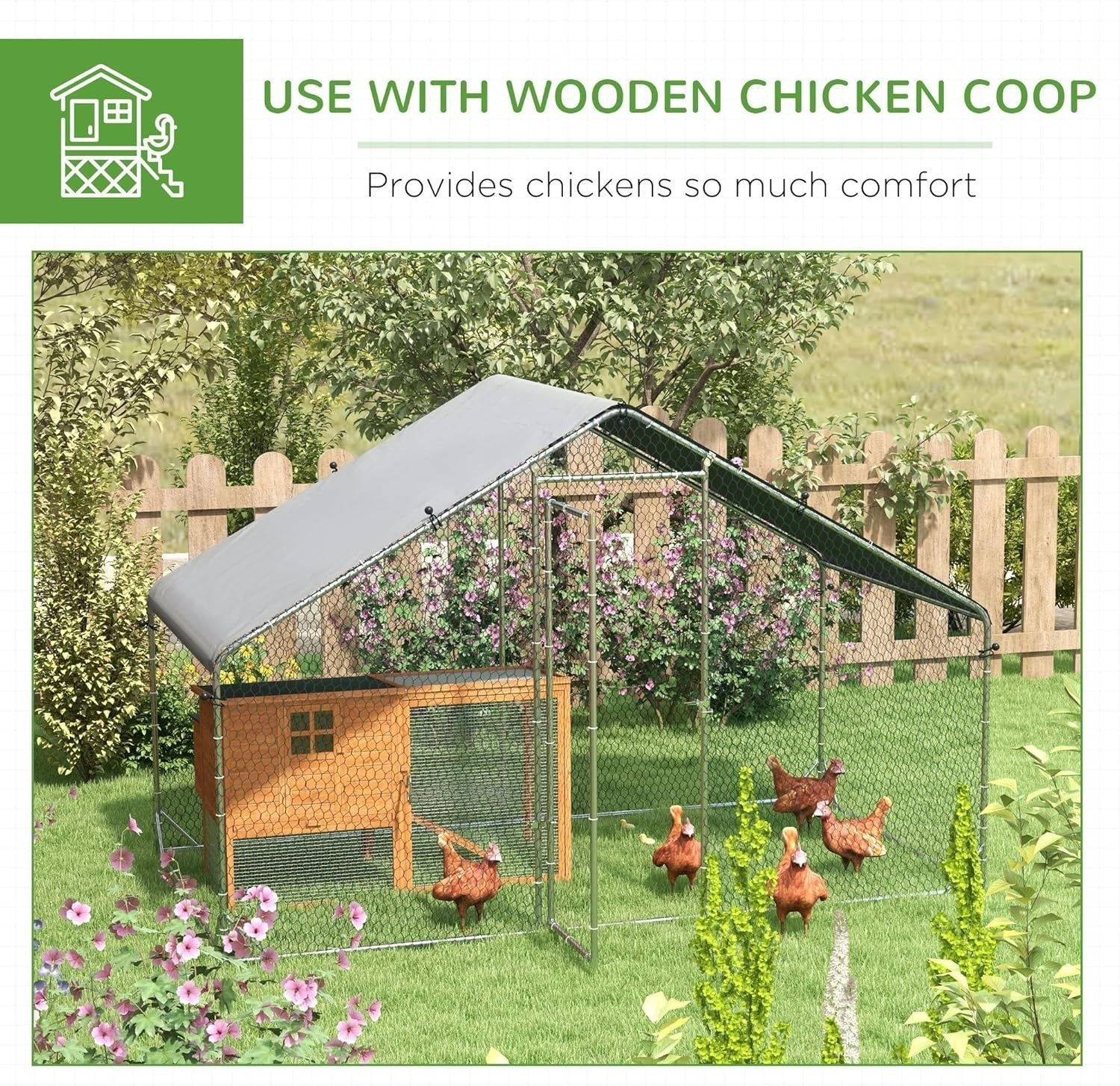 Walk In Galvanised Chicken Run Outdoor Enclosure with Cover 3–5 Hens