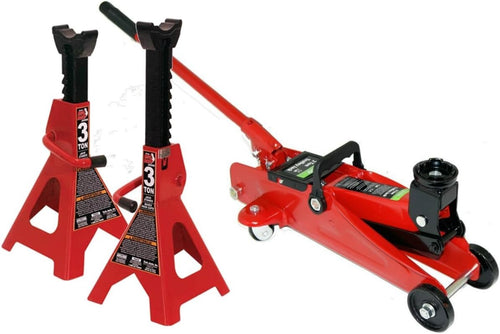 1.5 Ton Hydraulic Trolley Jack + 3 Ton Axle Stands Set 290–420mm Car Lift