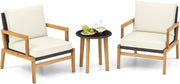 Luxury Acacia Garden Armchair Set with Cushions & Glass Table Patio Balcony