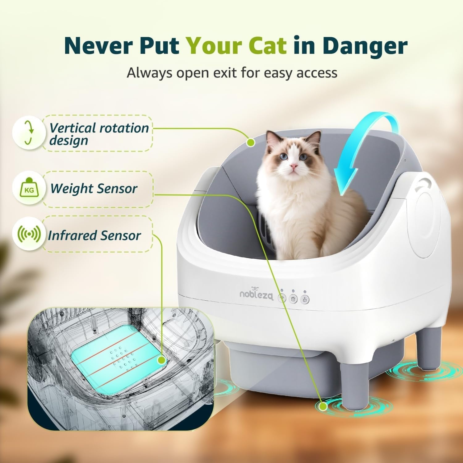 Self Cleaning Cat Litter Box App Control 76L Auto Odor Control Tray