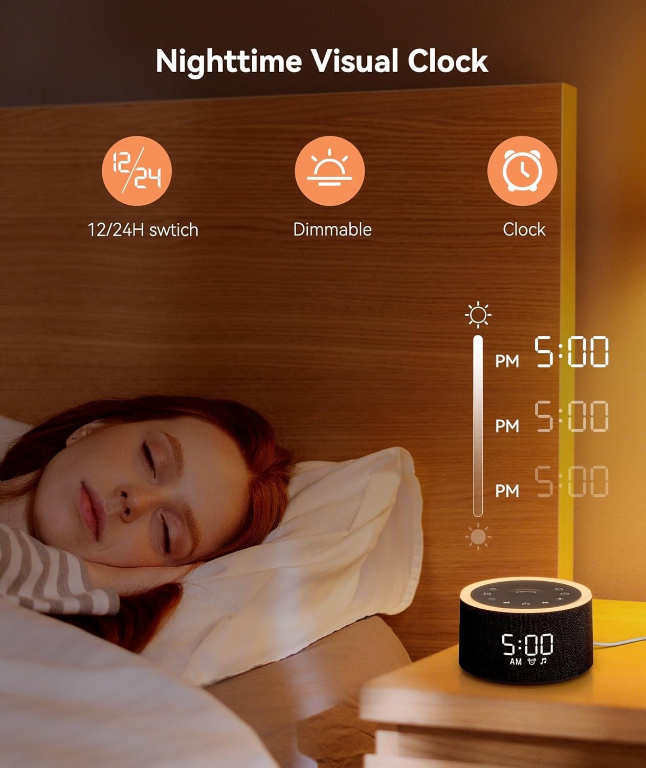 Black White Noise Machine Alarm Clock Night Light 29 Sounds Dimmable