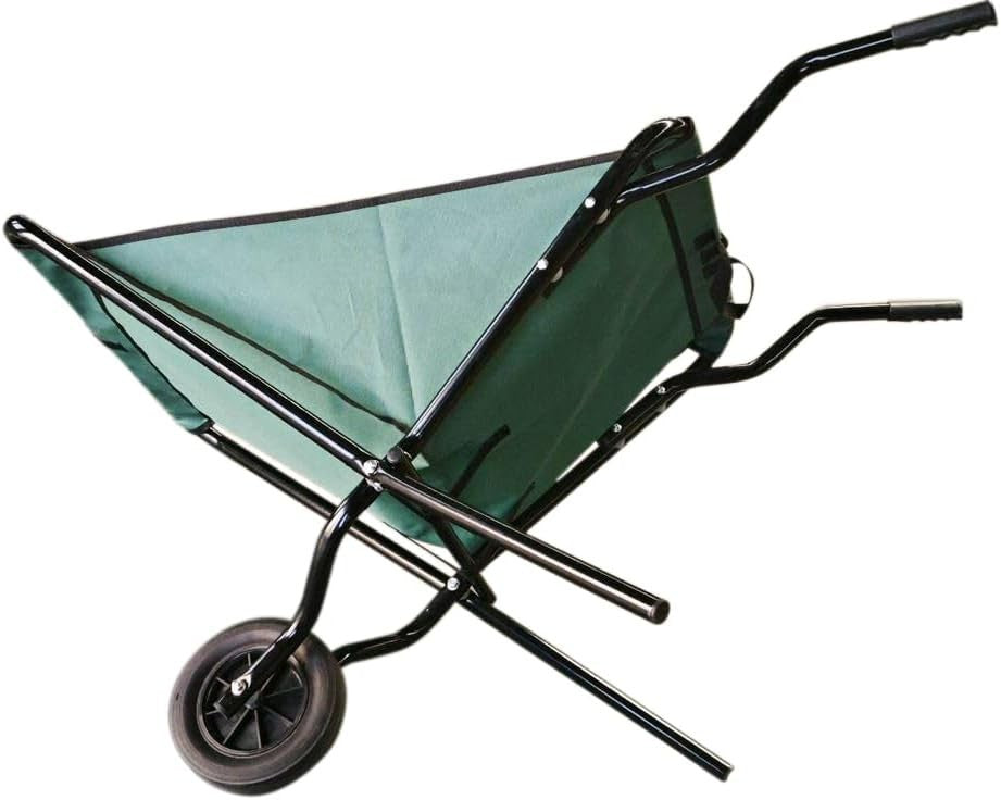 176kg 1-Wheel Foldable Garden Wheelbarrow & Green Metal Frame Heavy Duty Barrow