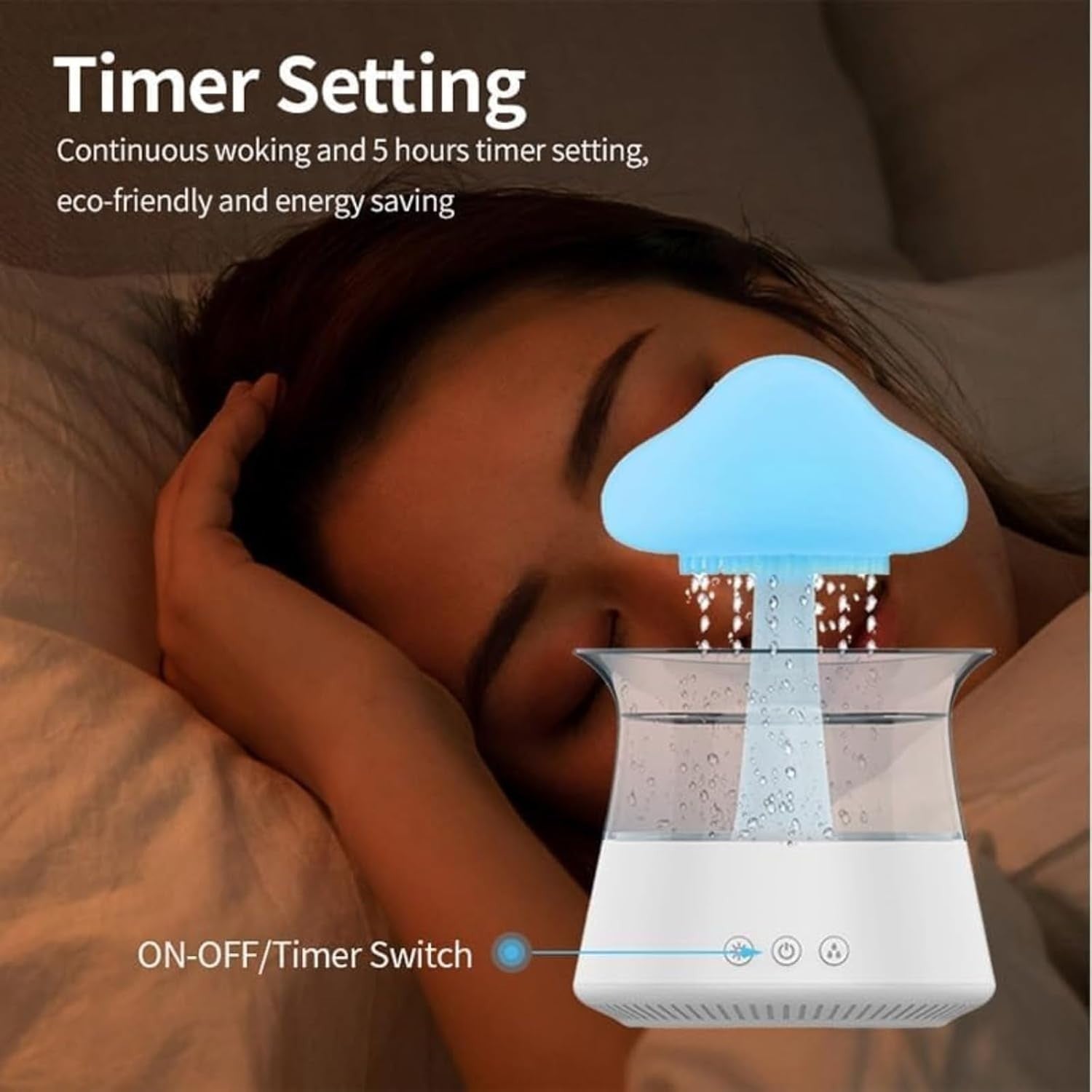 Rain Sound Humidifier for Sleep with Adjustable Volume & 5-Hour Timer