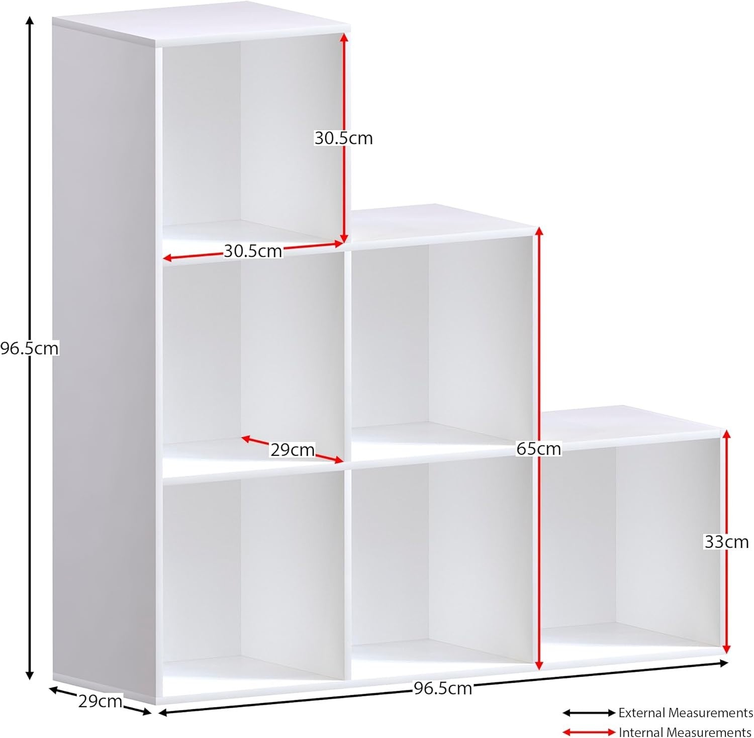 6 Cube White Staircase Storage Bookcase with 3 Black Baskets – Modern Organizer