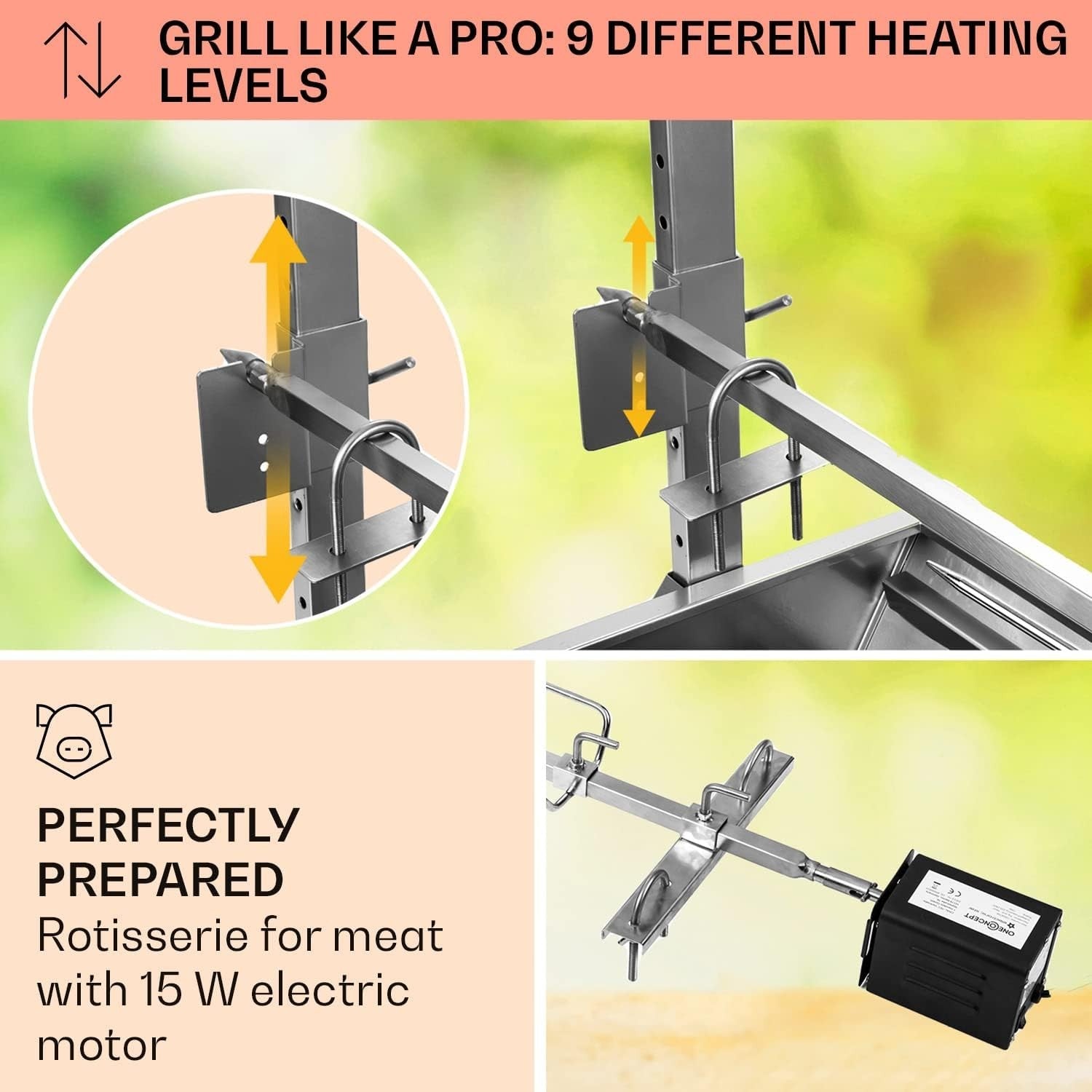 2-in-1 Charcoal Rotisserie BBQ Grill | Large Stainless Steel Outdoor Spit Roast