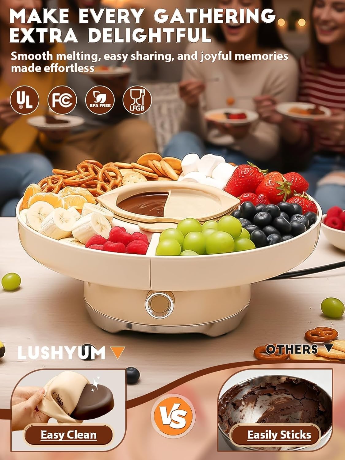 Electric Chocolate Fondue Pot Set 950ml 4 Cup Cheese Warmer 5 Forks