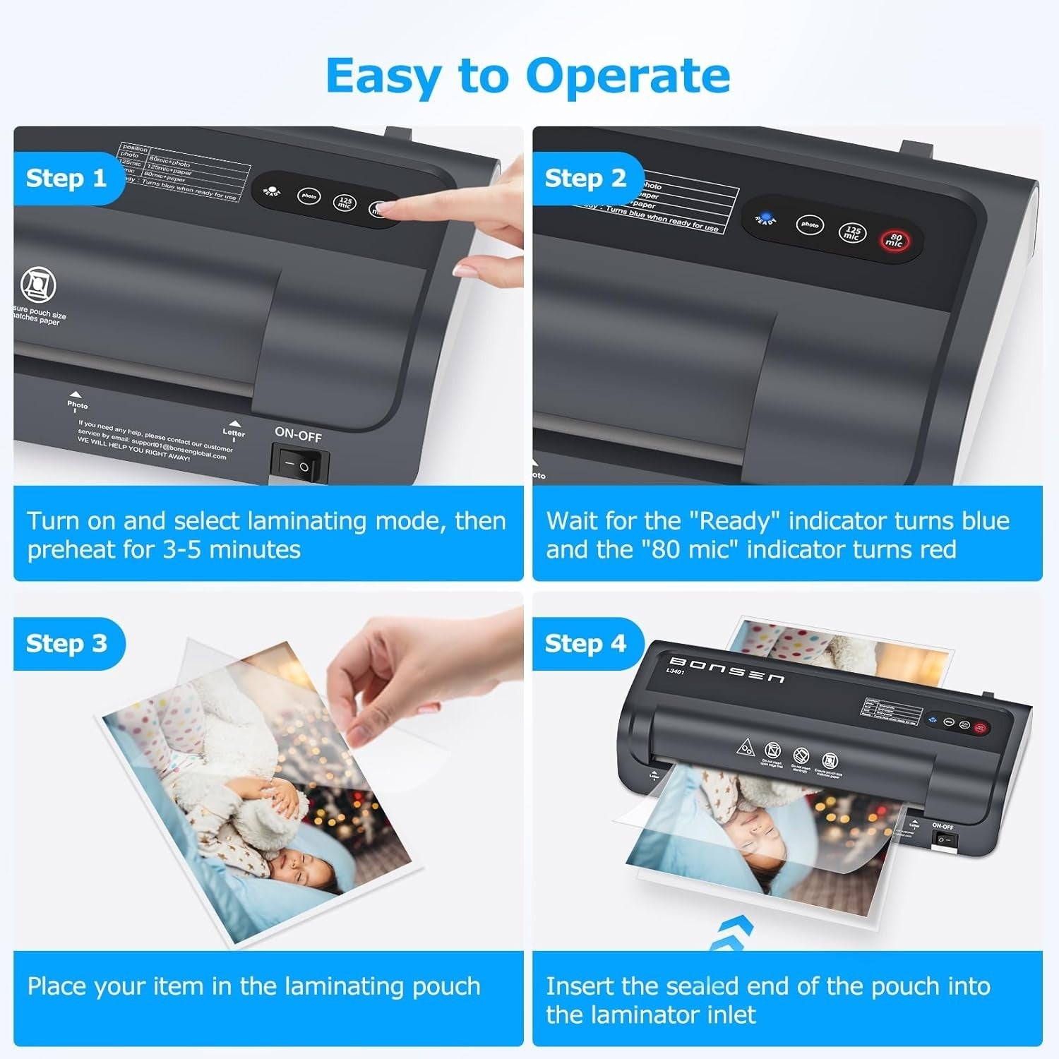 A4 Laminator Machine Never Jam Fast 270mm Min + 60 Pouches