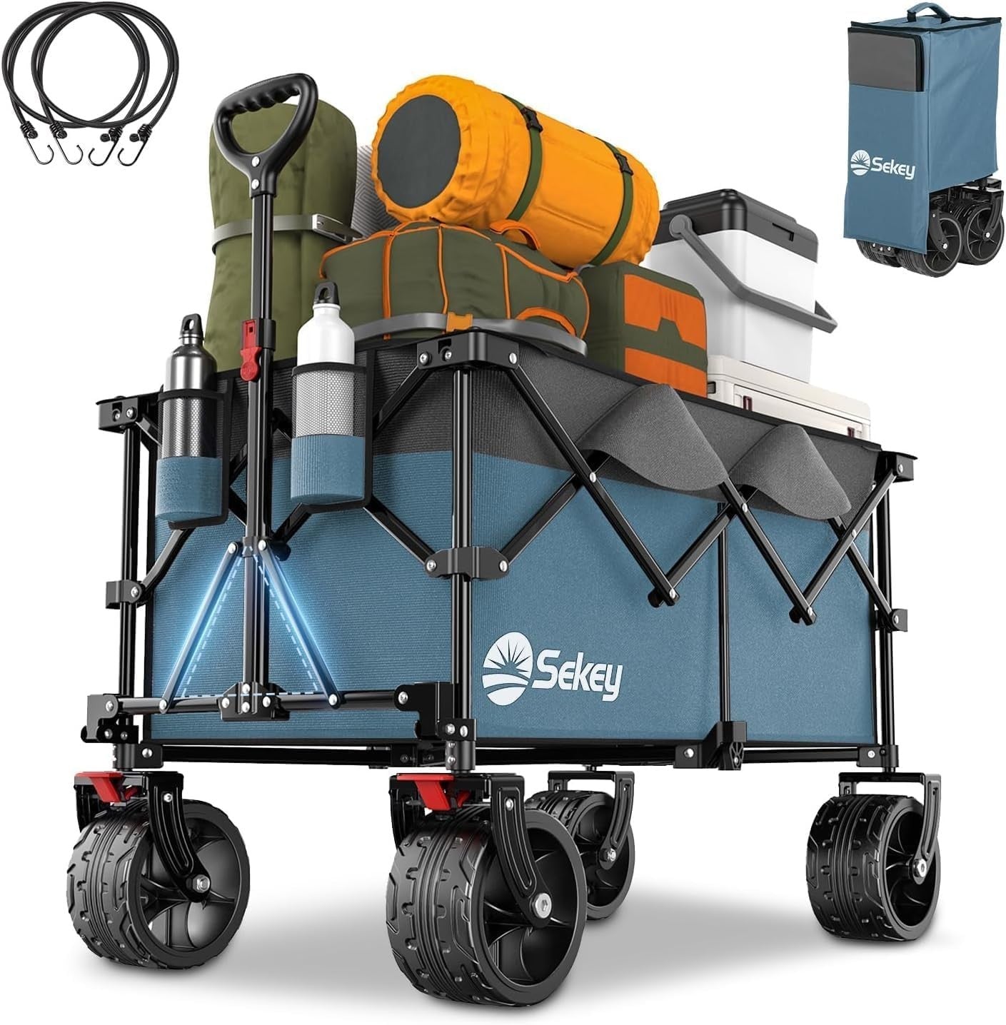 Blue Grey 200L Folding Camping Wagon 150kg Heavy Duty All Terrain Festival Cart