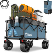 Blue Grey 200L Folding Camping Wagon 150kg Heavy Duty All Terrain Festival Cart