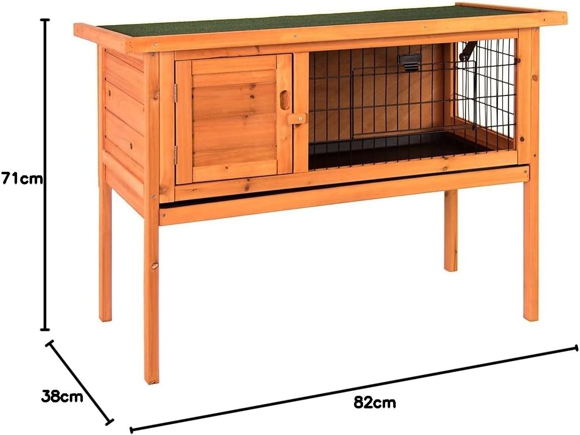 Raised Wooden Rabbit Hutch Outdoor Single Tier Guinea Pig Cage Shelter