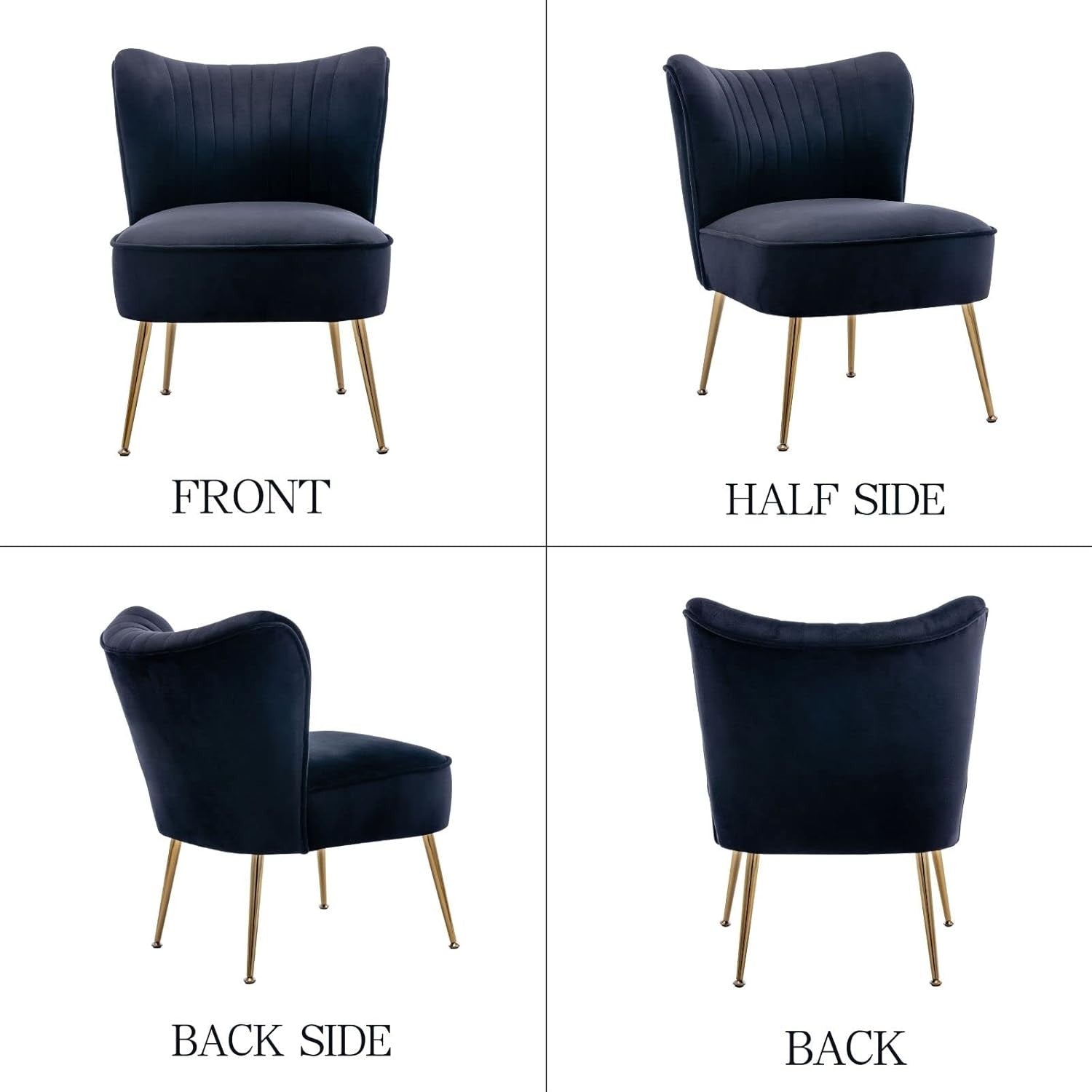 Black Velvet Accent Chair Gold Metal Legs Lounge Tub Seat