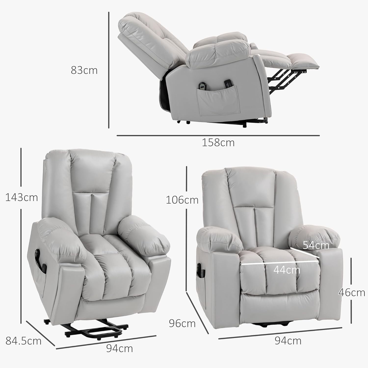 Lift Recliner Chair for Elderly w/ Massage 135° Recline Cup Holder Light Grey