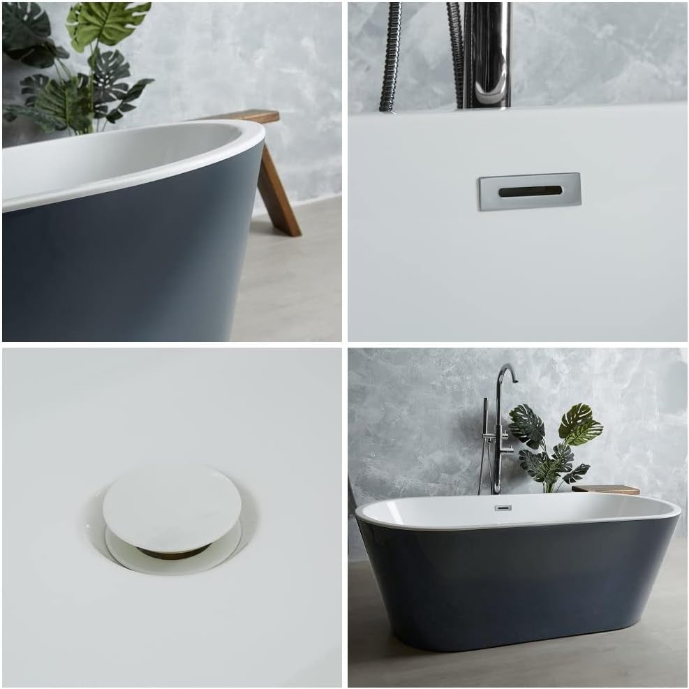 Stone Grey Double Ended Freestanding Oval Bath 1695x750mm Chrome Overflow