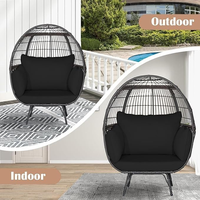 Luxury Oversized Egg Chair Rattan Wicker Lounge Seat with Cushions 180kg
