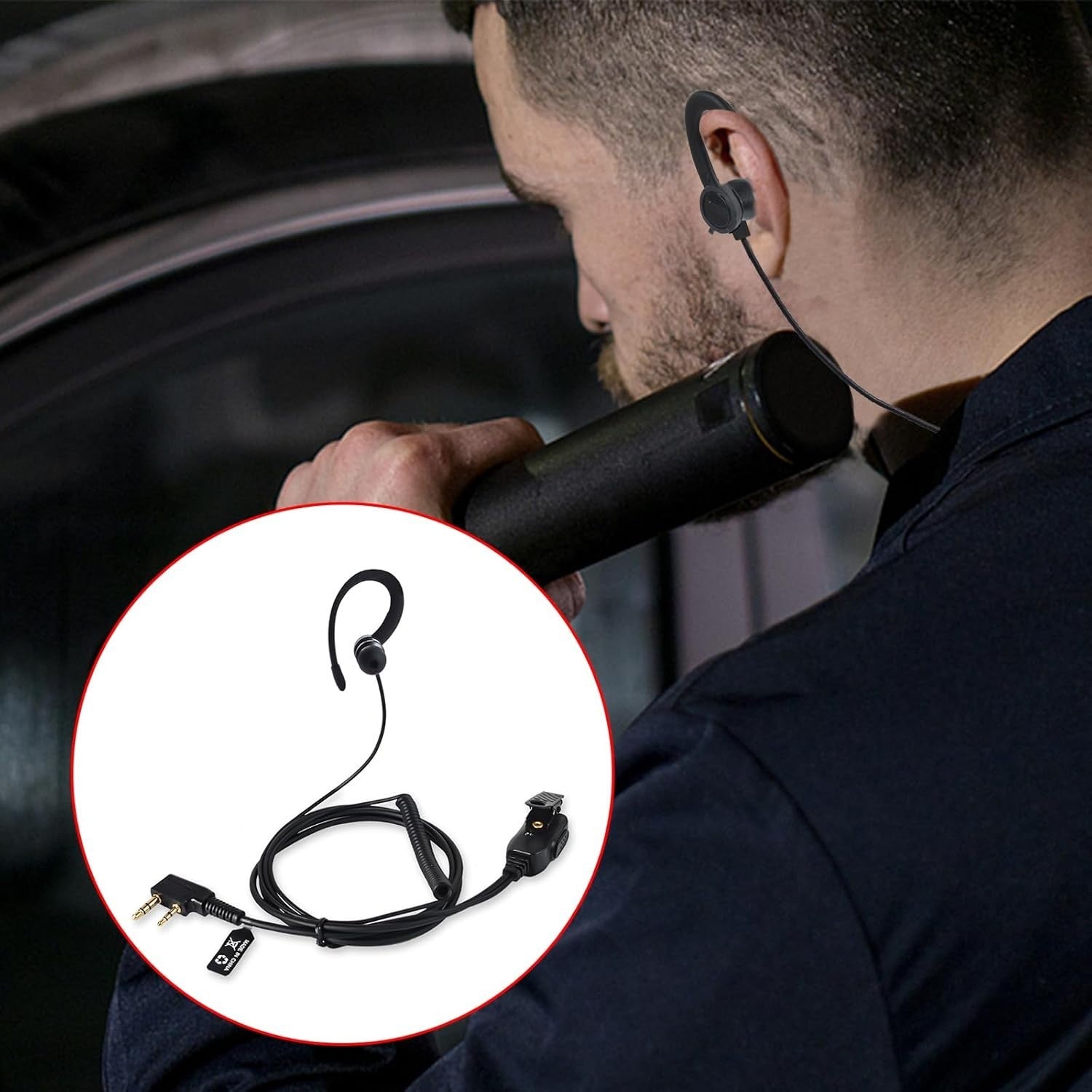 2-Pin Walkie Talkie Earpiece G-Hook PTT Microphone Security Headset