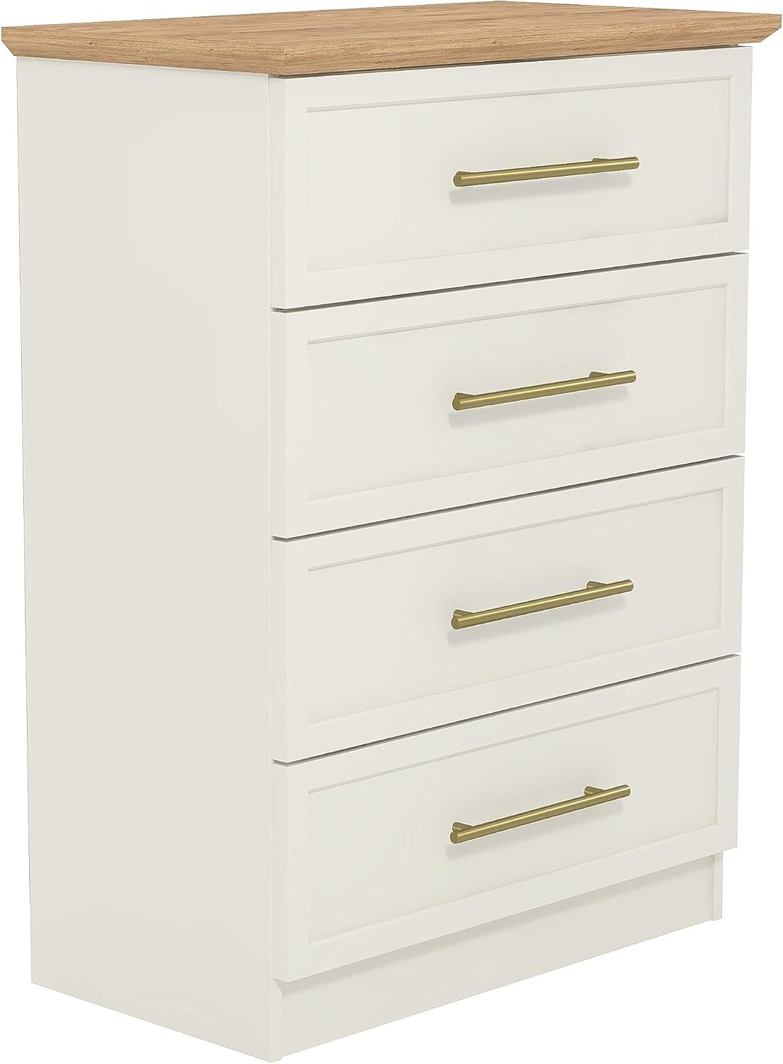 4 Drawer Chest Storage Cabinet for Bedroom, Hallway & Living Room, Ivory/Oak