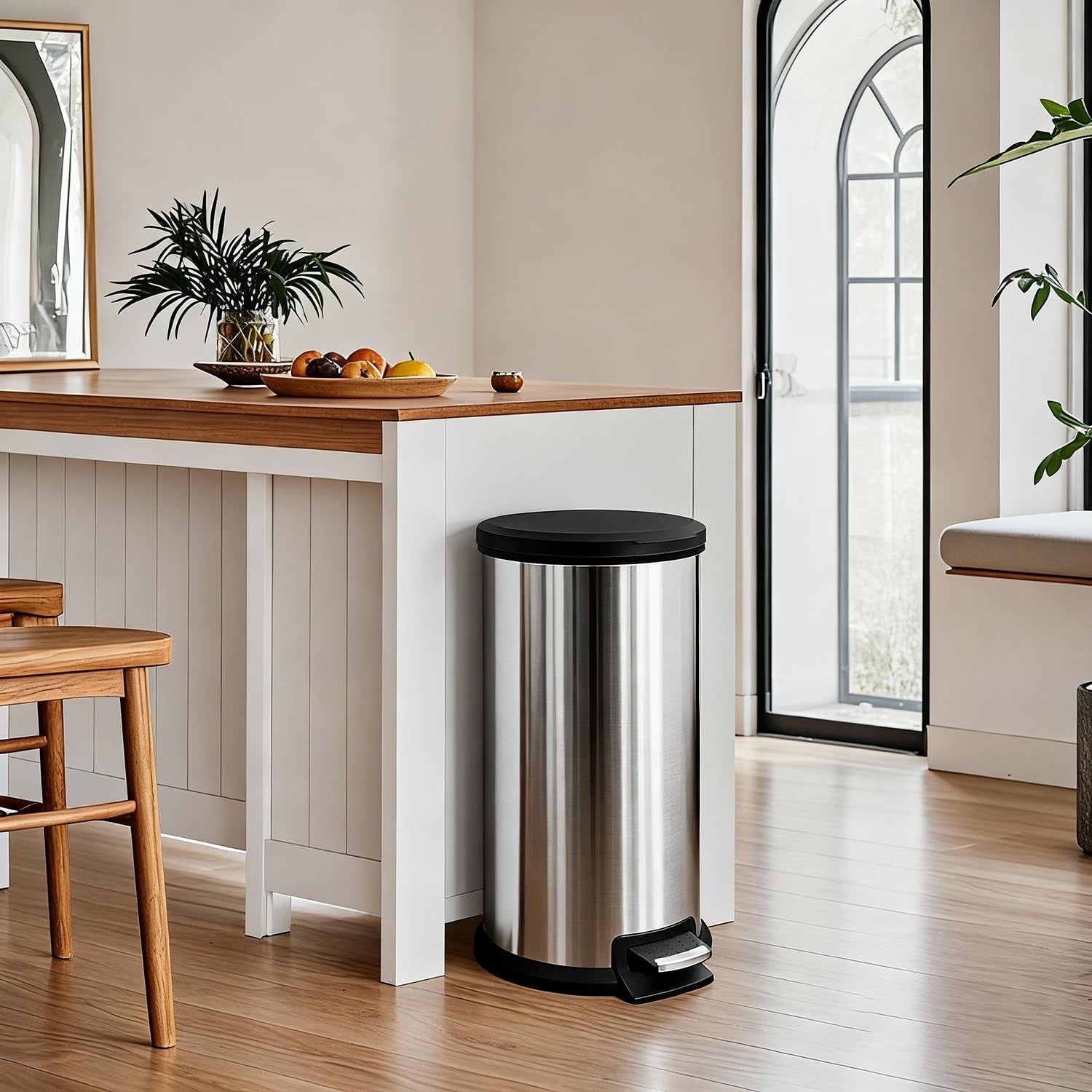 40L Round Stainless Steel Pedal Bin Kitchen Soft Close Silver