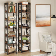 Tall 7-Tier Narrow Bookshelf Set | Slim Rustic Display Shelves for Small Spaces