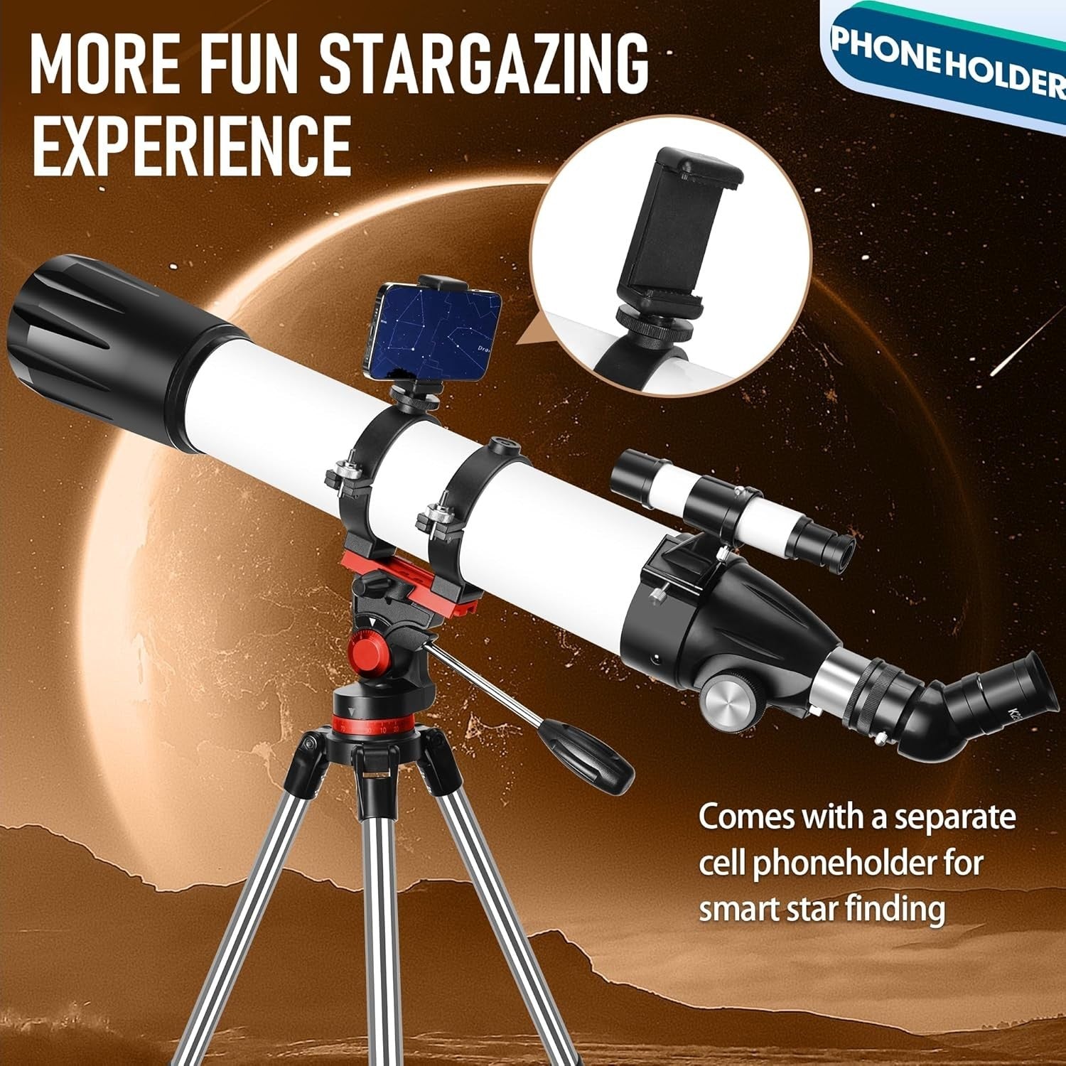 90mm Aperture 800mm Refractor Telescope for Adults & Beginners with Tripod