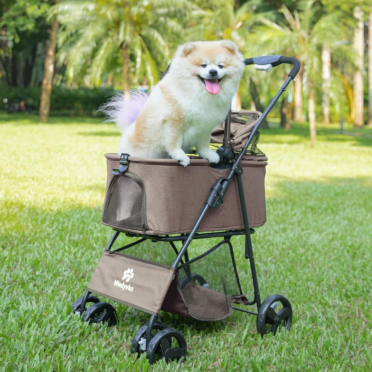 2 in 1 Pet Dog Stroller Removable Carrier 4 Wheel Folding Travel Pram