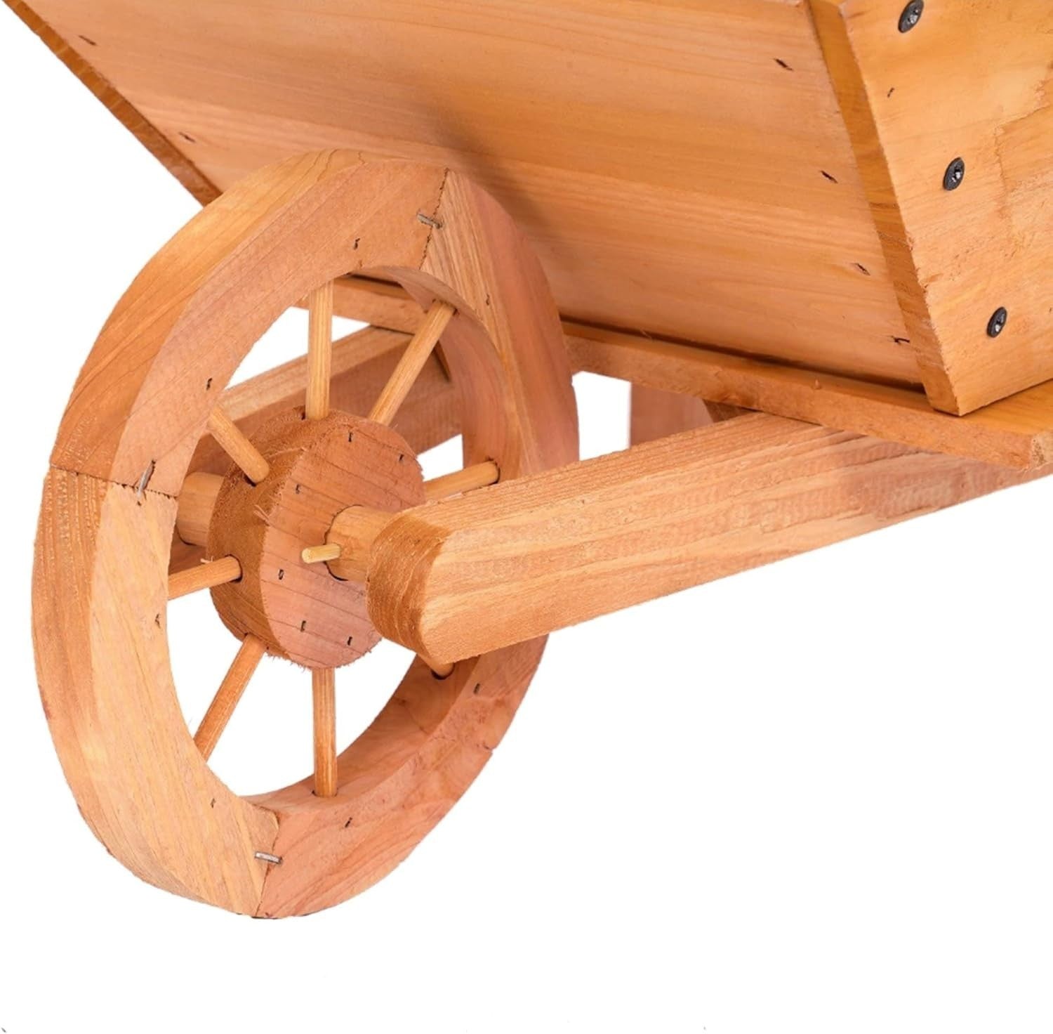 20L Wooden Wheelbarrow Planter – Brown Wood Garden Flower Pot w/ Drainage Hole