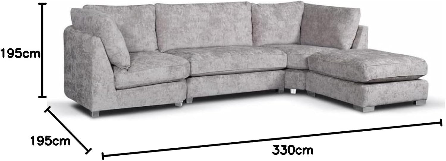 Grey Corner Sofa L or U Shaped Chenille Highback with Footstool Option