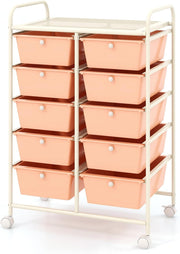 10 Drawer Peach Storage Trolley Rolling Organizer Cart with Wheels