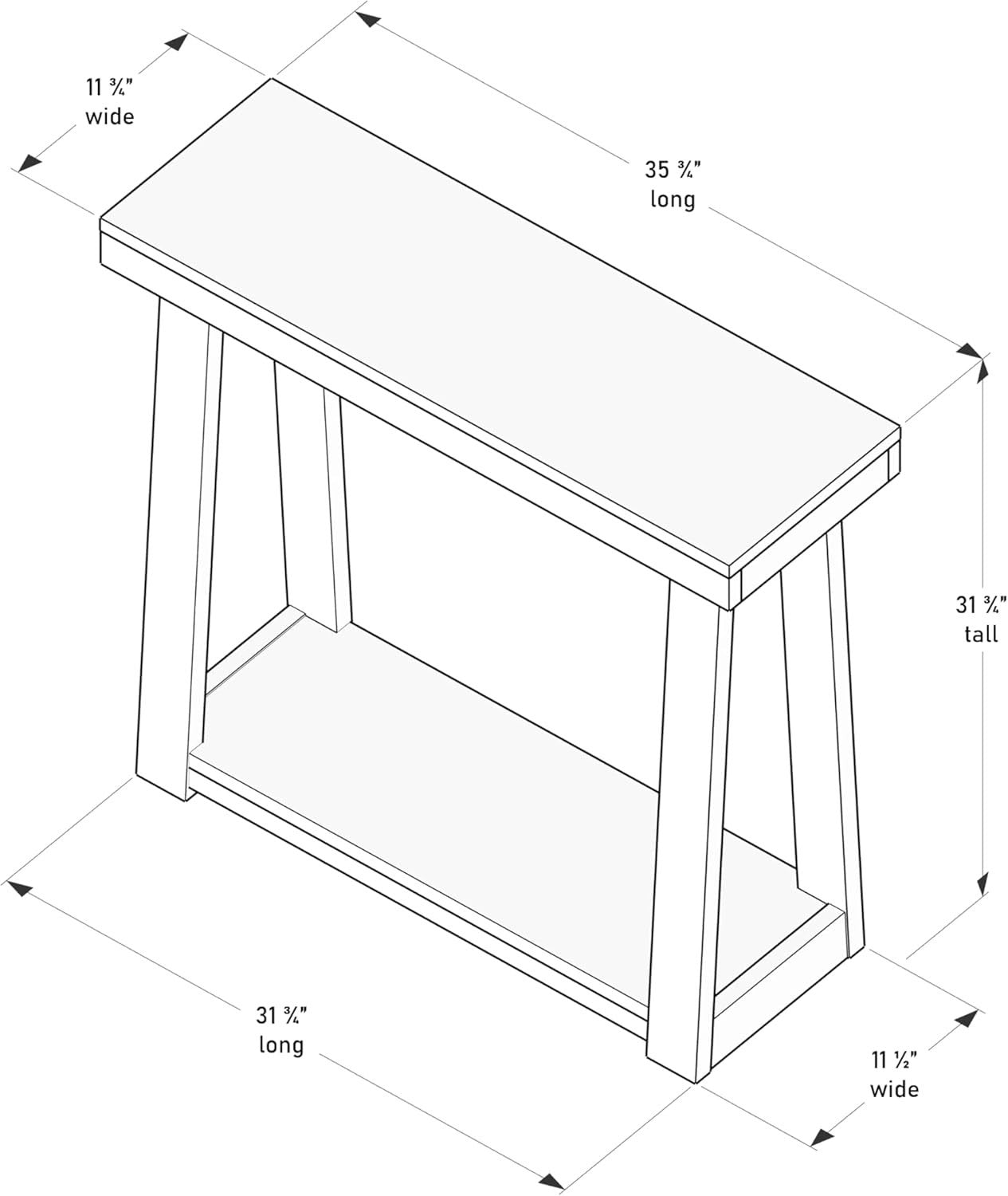 Solid Pine Wood Console Table with Storage Shelf – Narrow Entryway