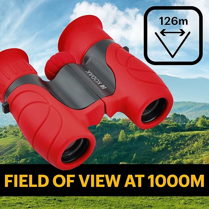 Kids 8x Compact Binoculars Soft Rubber Lightweight Outdoor Adventure Red