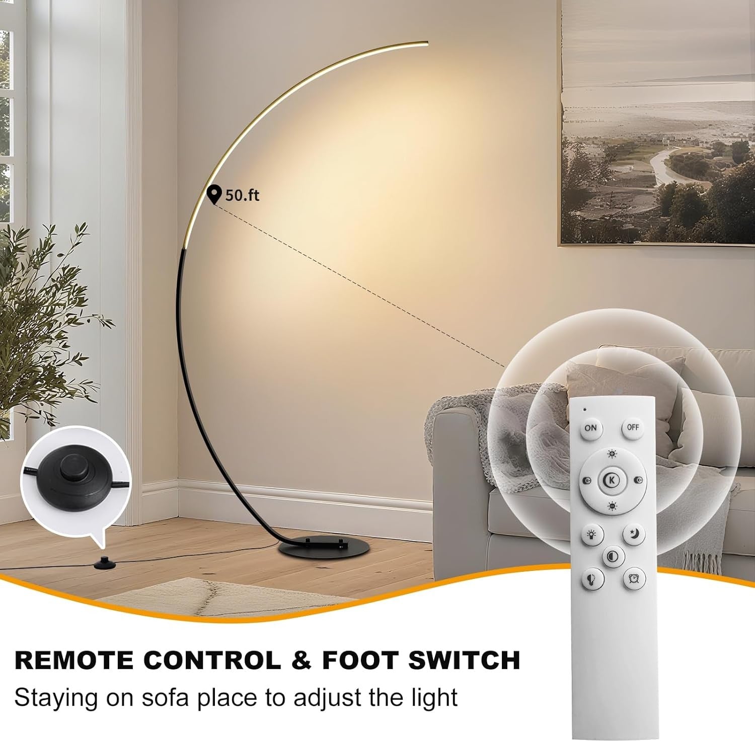 Arc Floor Lamp LED Dimmable 3 Colour Temps Remote Timer Modern Reading