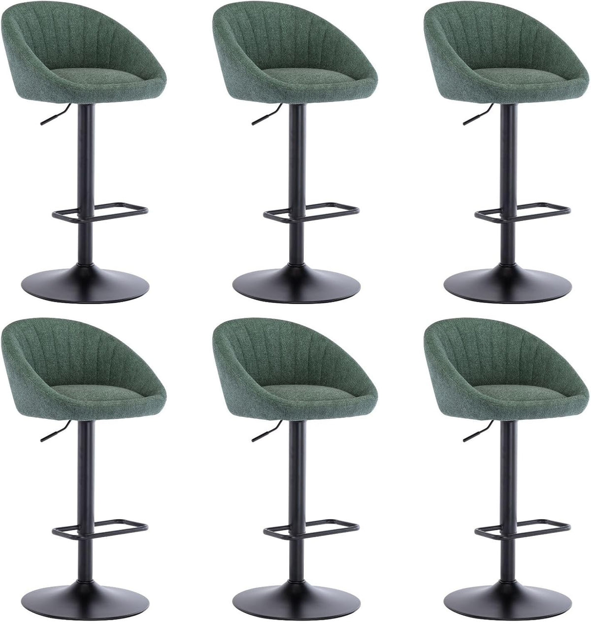 Set of 6 Green Fabric Bar Stools Adjustable Swivel Counter Chairs