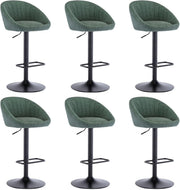 Set of 6 Green Fabric Bar Stools Adjustable Swivel Counter Chairs