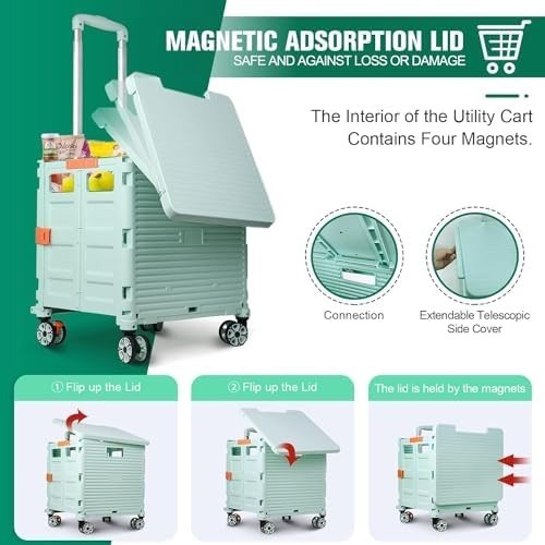 Heavy Duty Folding Shopping Cart 55kg Trolley 360° Wheels Foldable Green