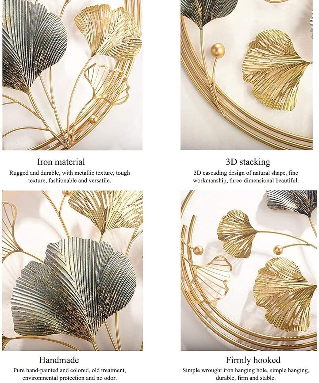Luxury Gold Metal Wall Art Ginkgo Leaves 3D Wall Sculpture Modern Decor