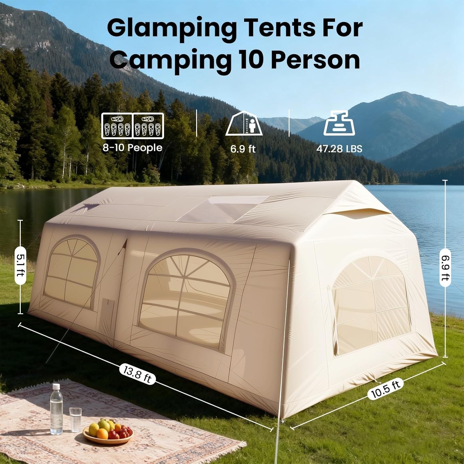 10 Person Inflatable Camping Tent 4 Season Waterproof Air Glamping