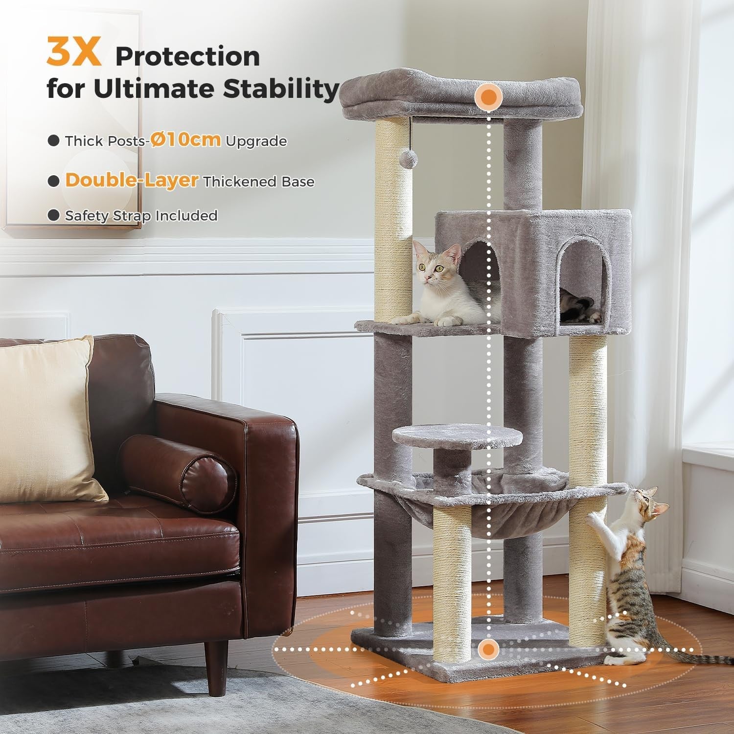 Large Cat Tree Tower 147cm Multi Level Thick Scratching Posts Hammock Condo