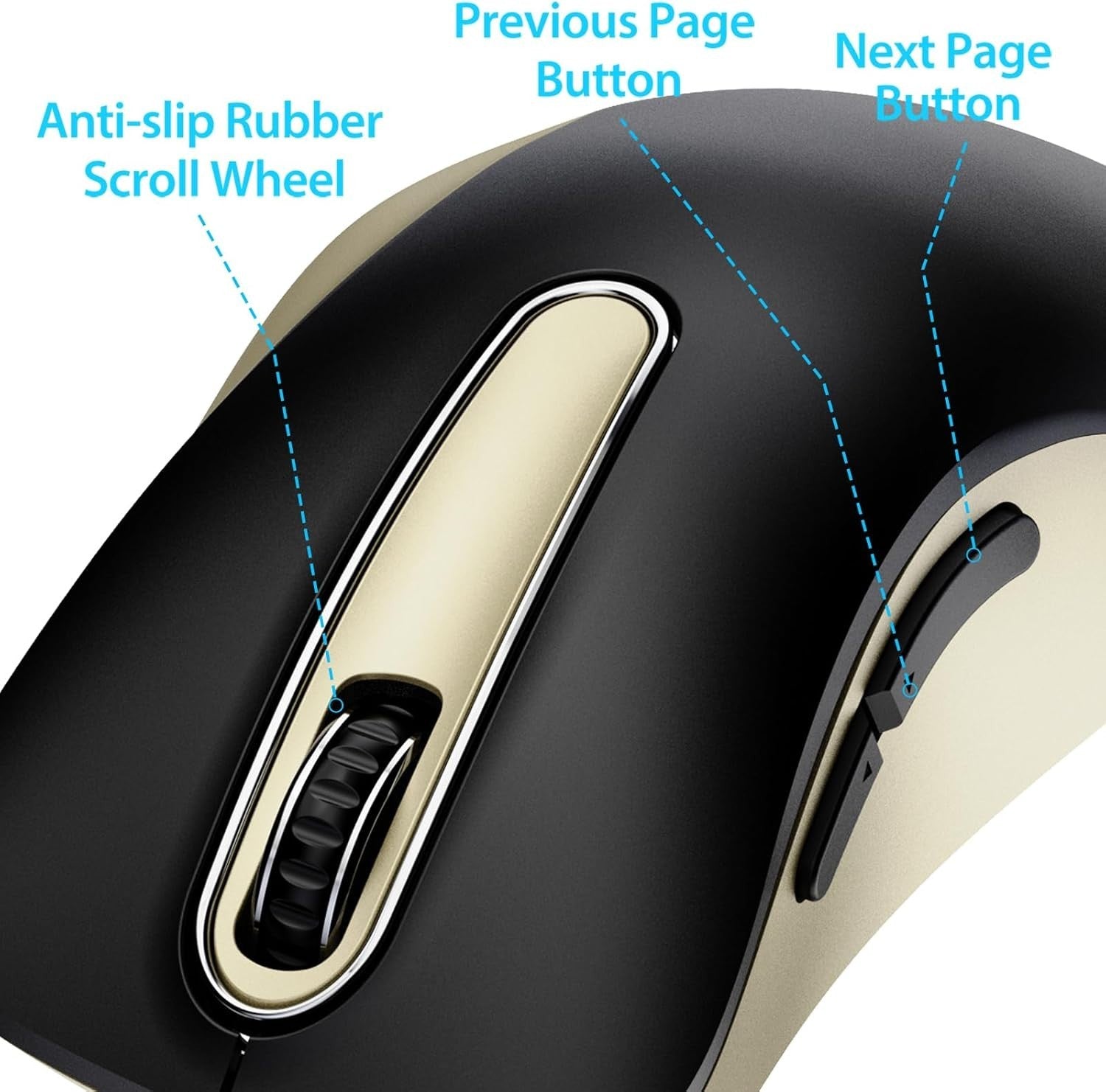 Black Gold Wireless Mouse 1400 DPI USB 2.4G 5 Button Ergonomic