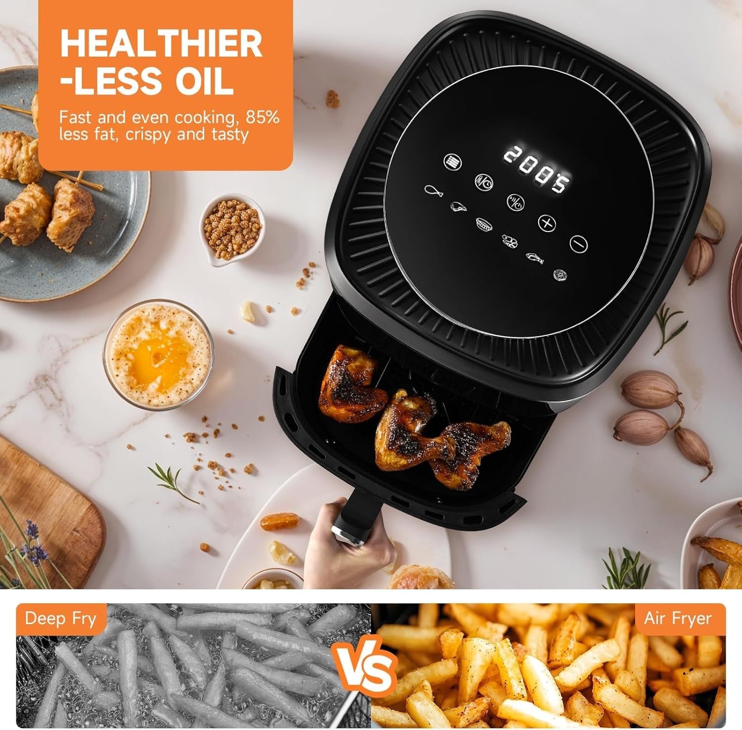 6L Digital Air Fryer | 6 Presets Touchscreen| Non-Stick | 60-Min Timer