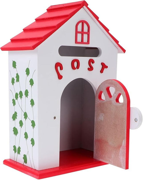 Wall Mounted Wooden Letter Box Red | Lockable Mail Suggestion Drop Box 32x23.5cm